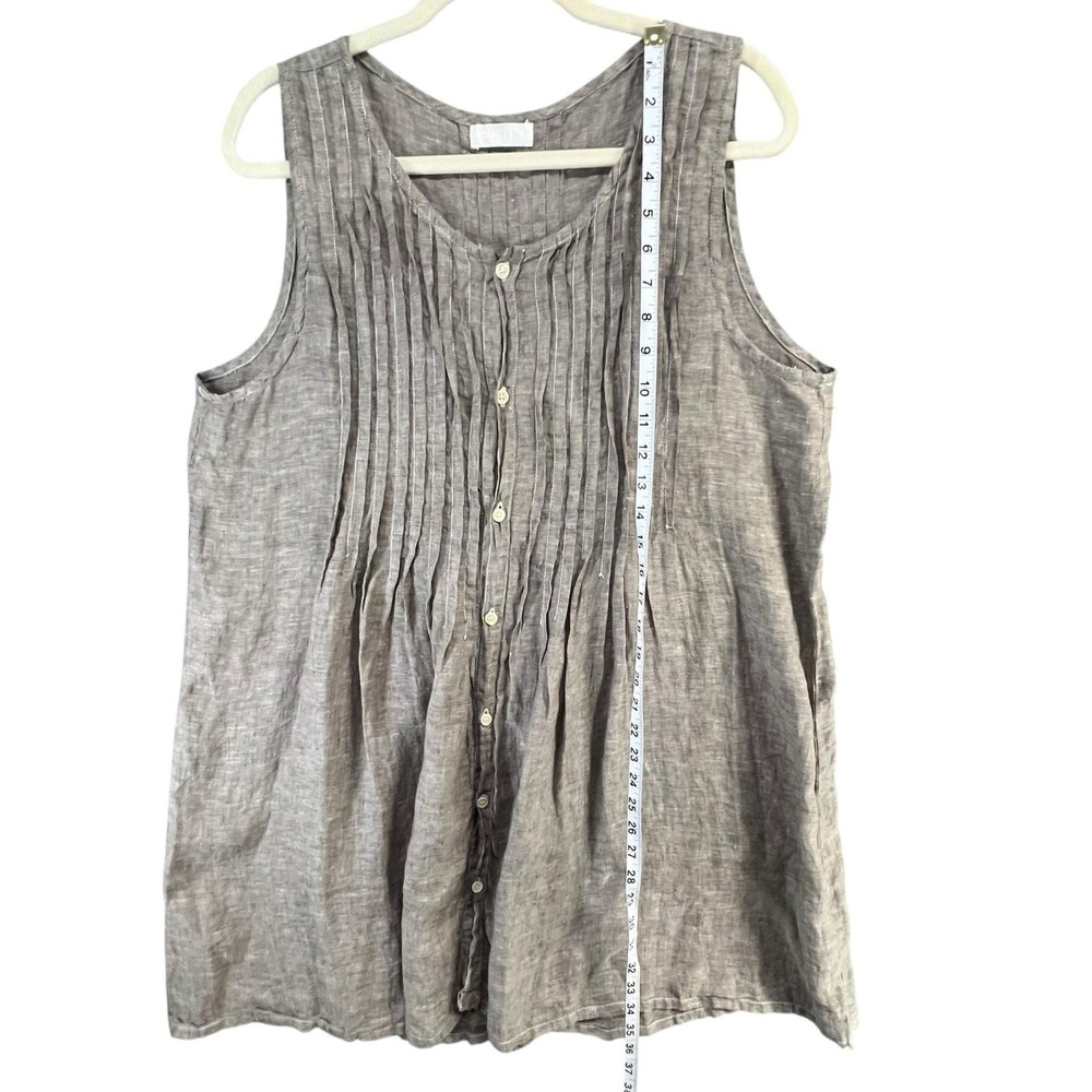 CP Shades Lindsey Mini Dress Womens L Brown Linen Pintucks Button Front Breezy - Picture 9 of 13